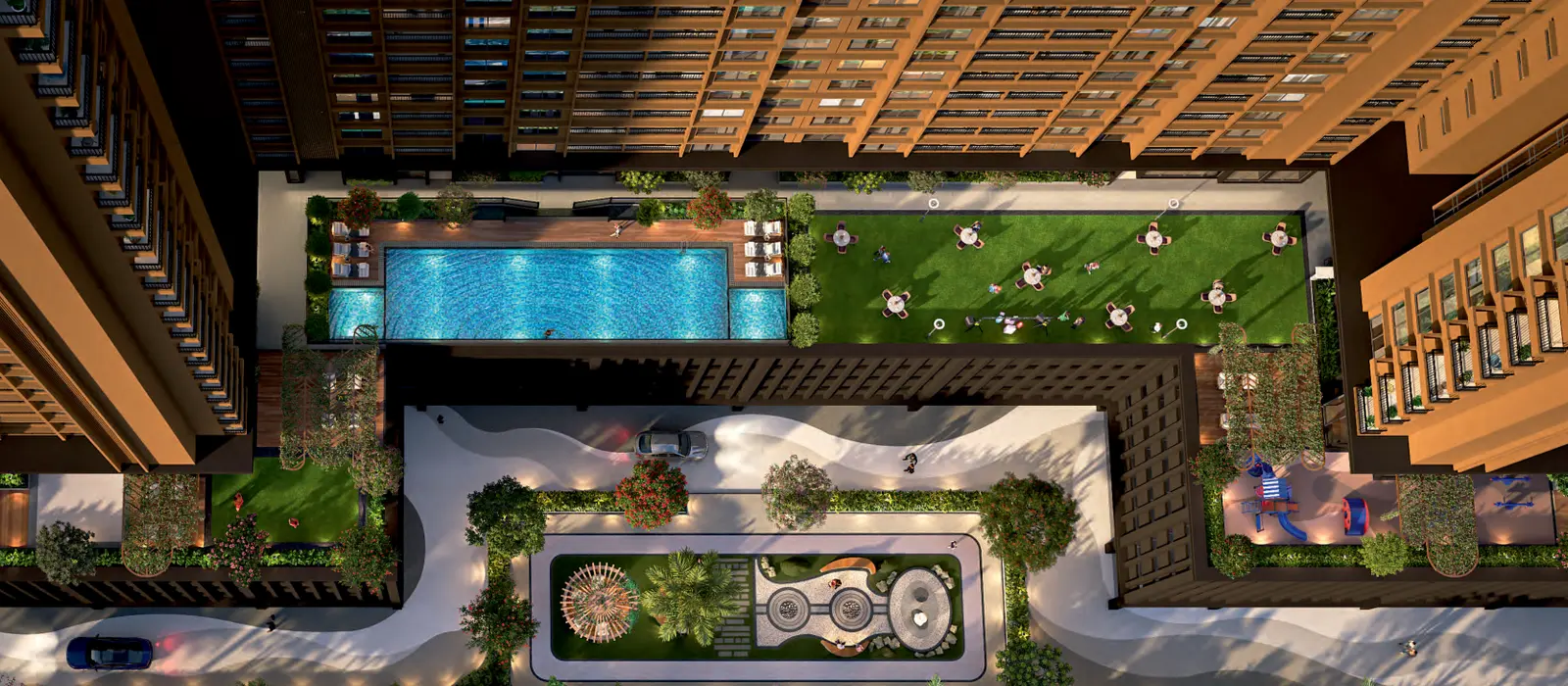 Podium amenities at Shankeshwar Kingsland Homes, Hinjawadi